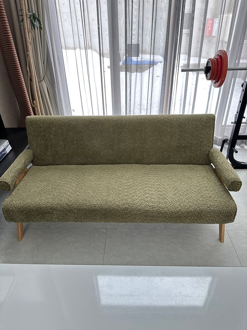 引取り限定　オリーブグリーン 2.5人掛けソファ