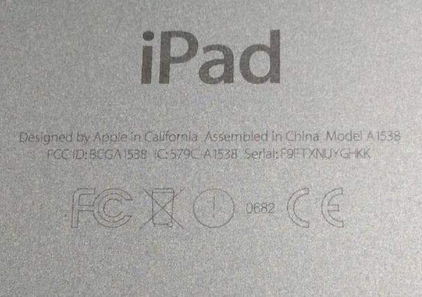 ①Apple A1538 iPad mini4 128GB WiFiモデル動作品