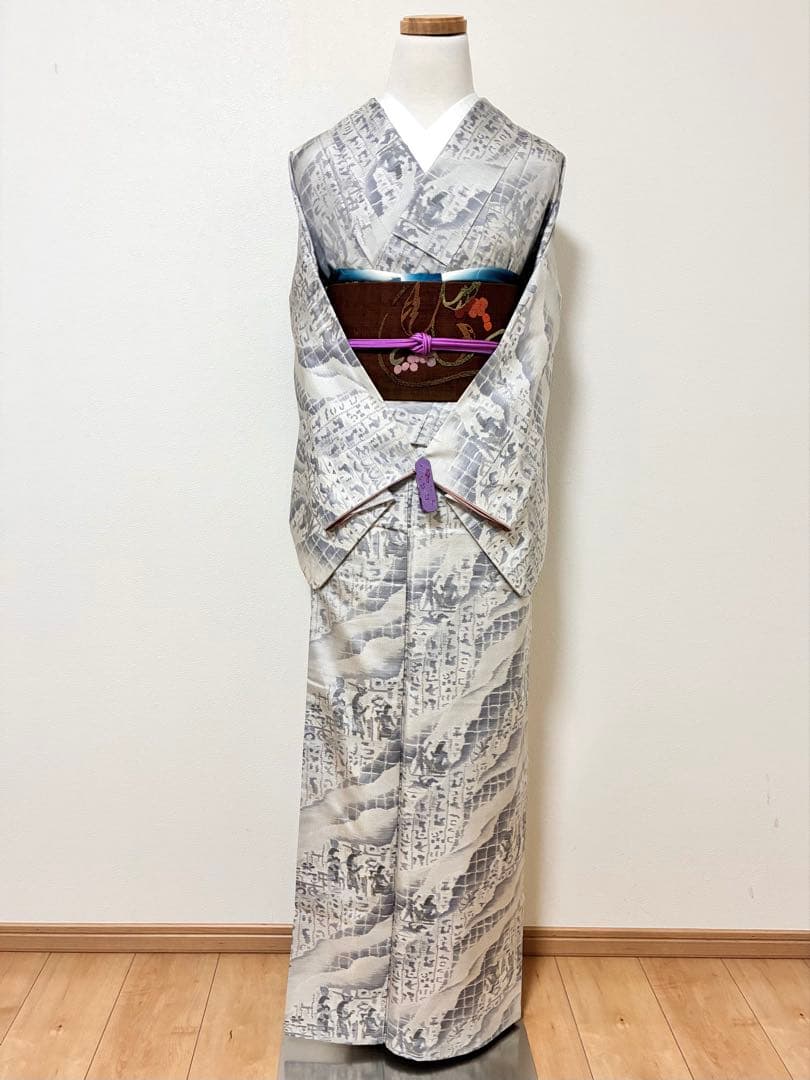 名古屋帯　相良刺繍　葡萄唐草　九寸　正絹