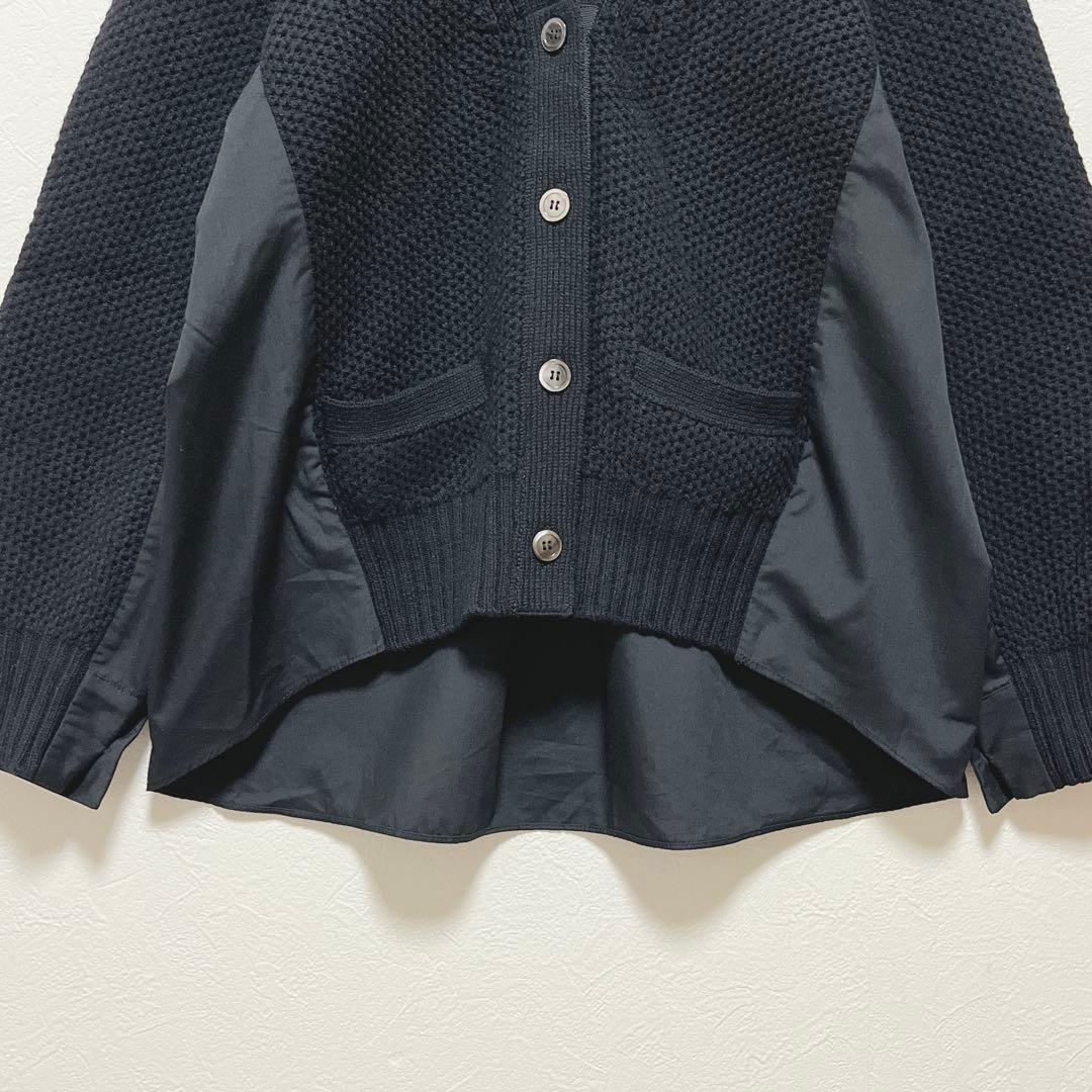 【sacai サカイ】異素材ドッキングカーディガン/良品/ハイブリッドデザイン
