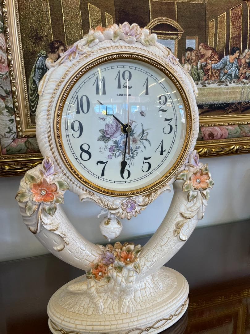 ロココ　置時計　振り子時計　クロック　電池　インテリア　アンティーク　プリンセス