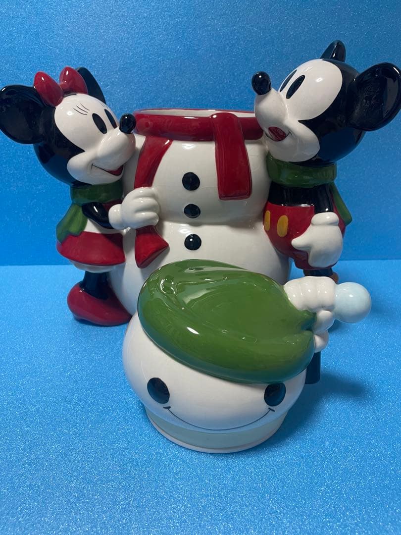 ディズニー　ミッキーマウス&ミニーマウス&雪だるま　クッキージャー　フィギュア