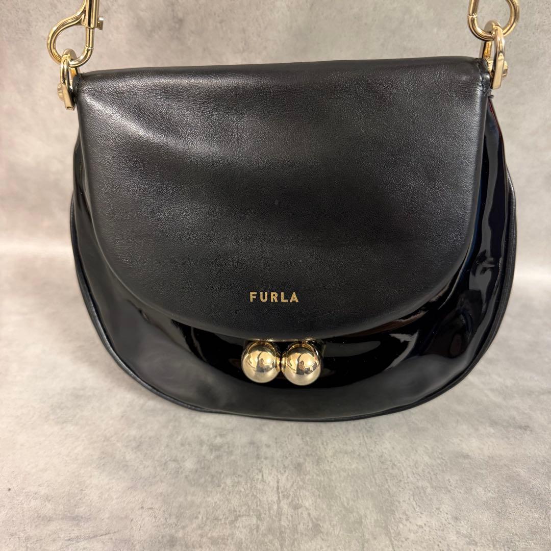 美品 現行　フルラ ポルタジョイア ブラックレザー ショルダー・斜め掛けバック