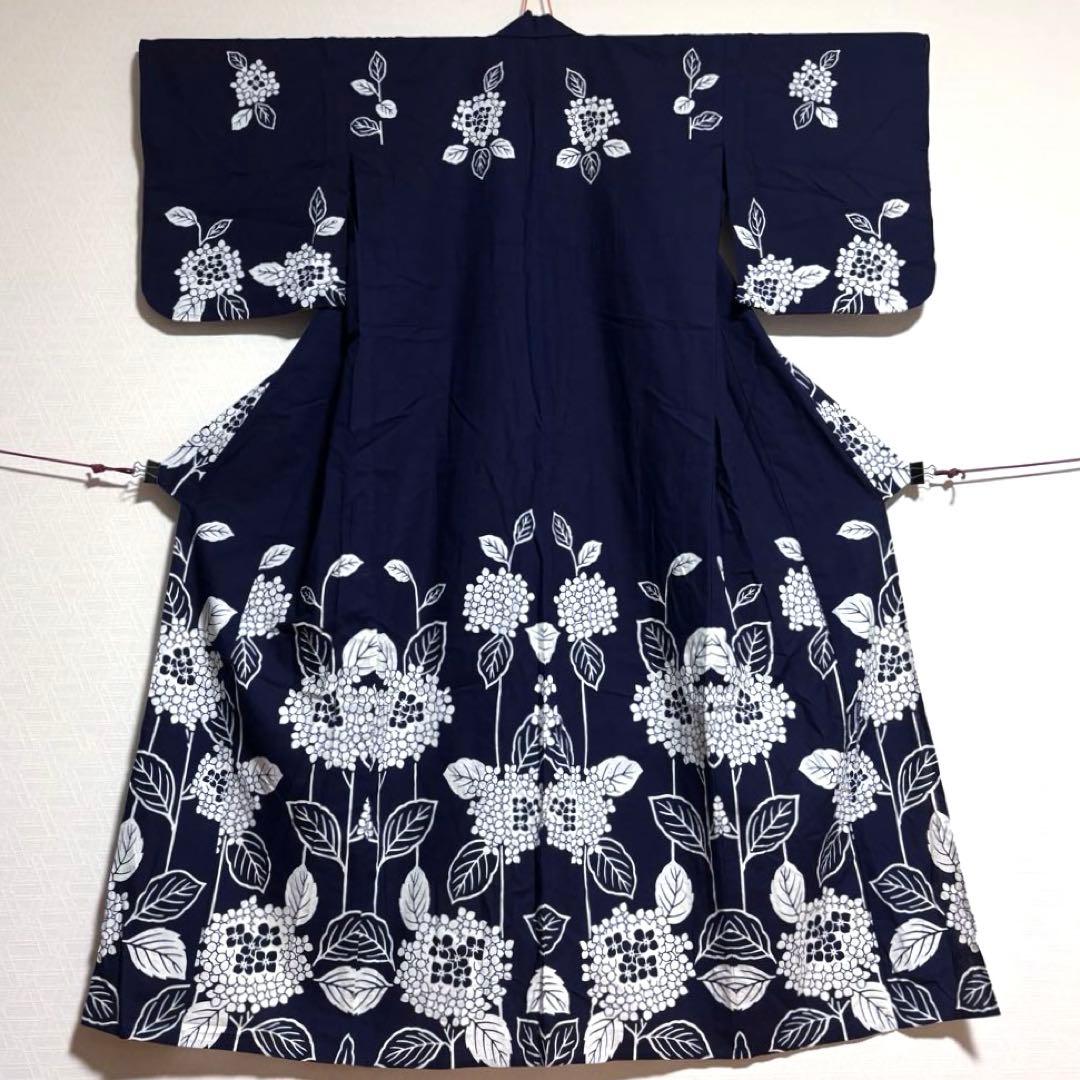 【浴衣】 手縫い 花模様 居敷当てあり 着物 身丈約156.5.cm