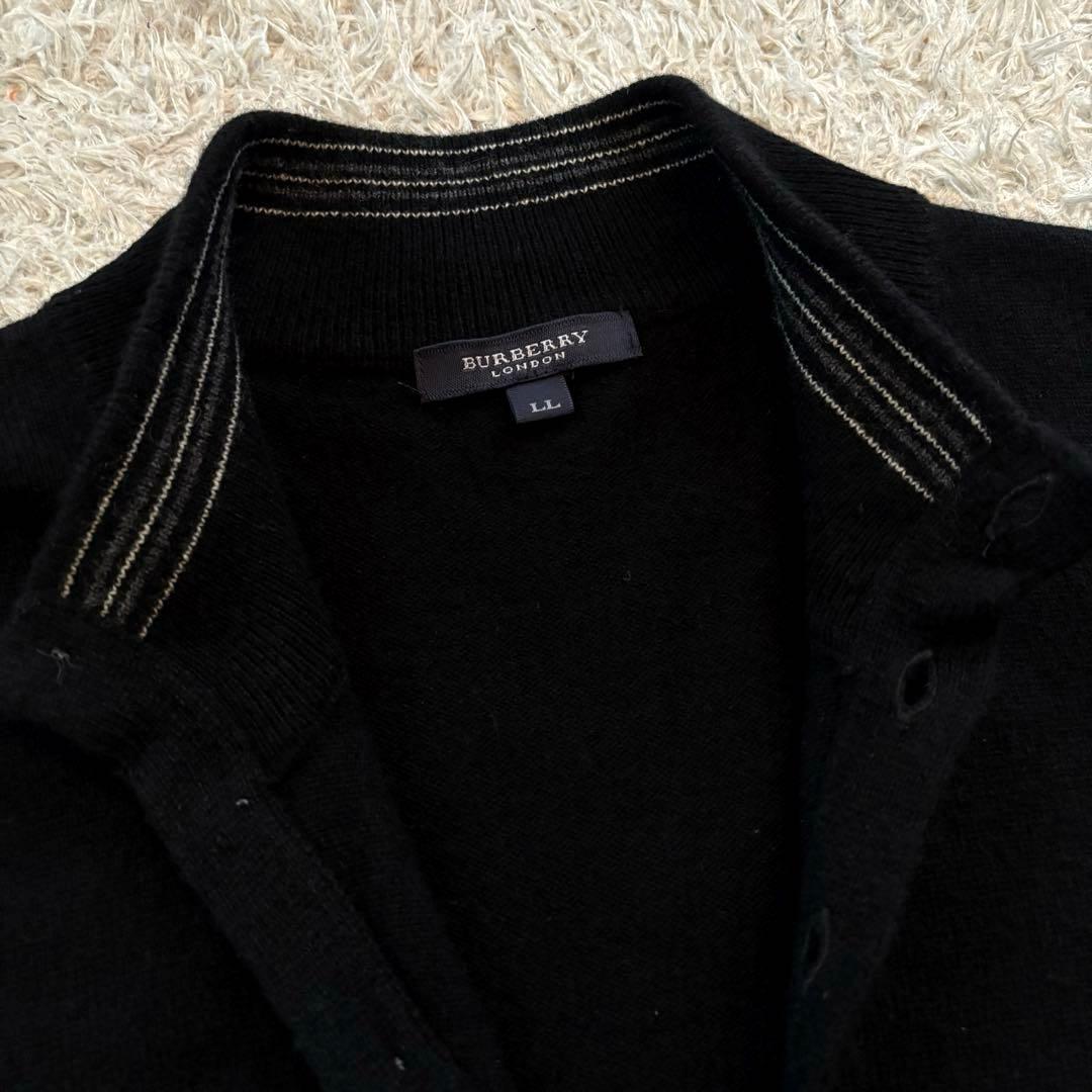 ★カシミヤ混 XLサイズ★ バーバリー ニット ヘンリーネック ホースロゴ 黒