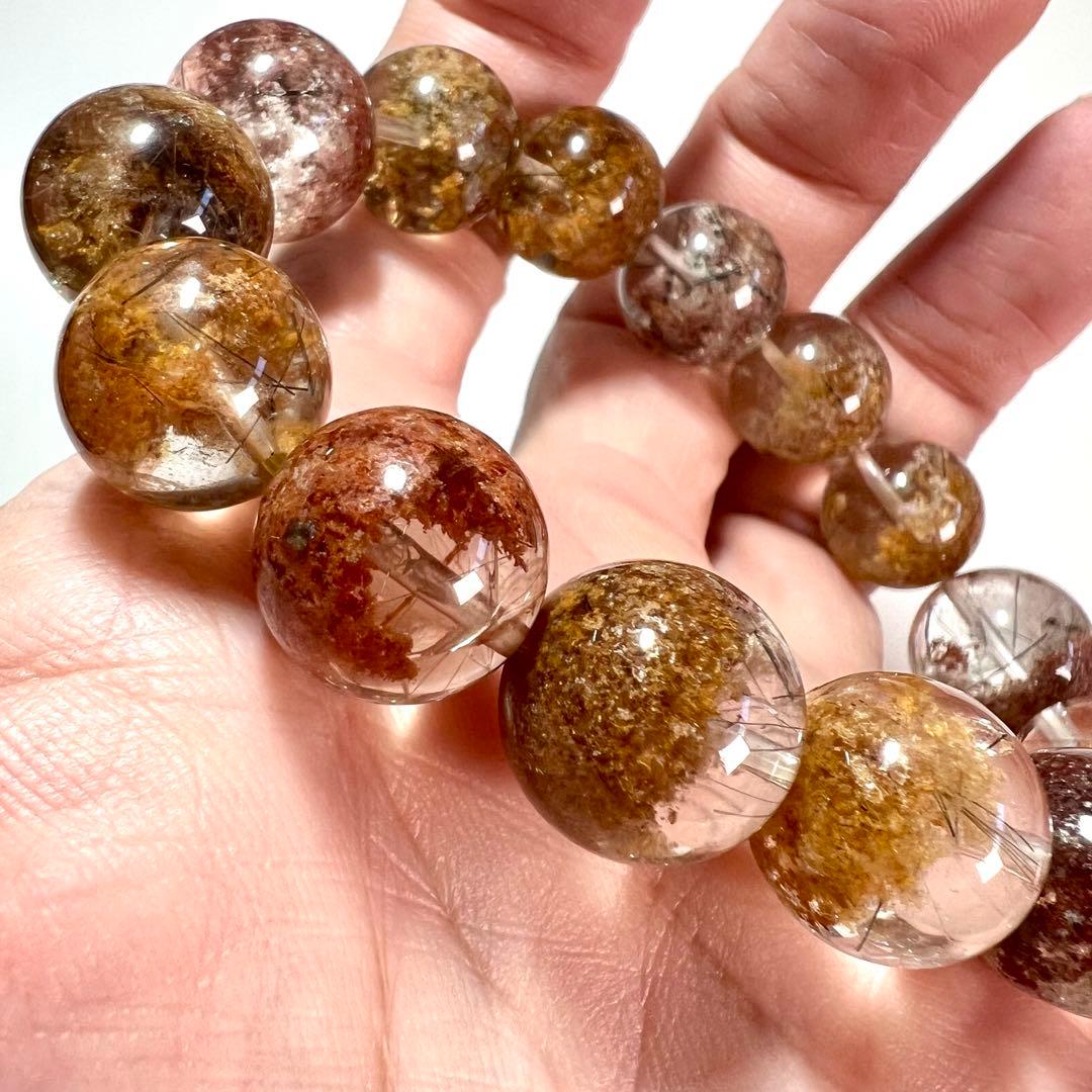 希少！ガーデンクォーツ×ルチルクォーツ 共生ブレスレット【一点物】ゴールドルチル