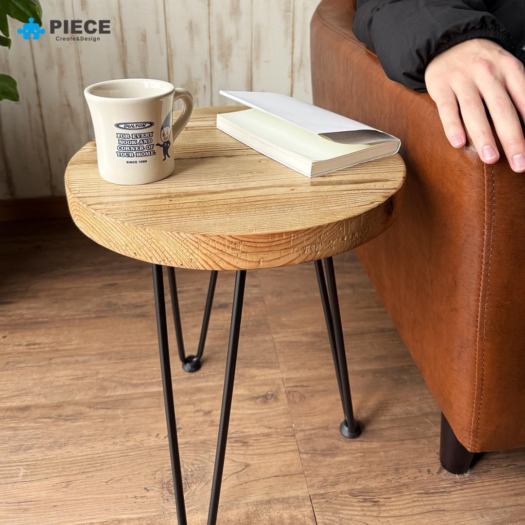 サイドテーブル 足場板 古材 アイアン 丸型 37cm ヴィンテージ カフェ ②