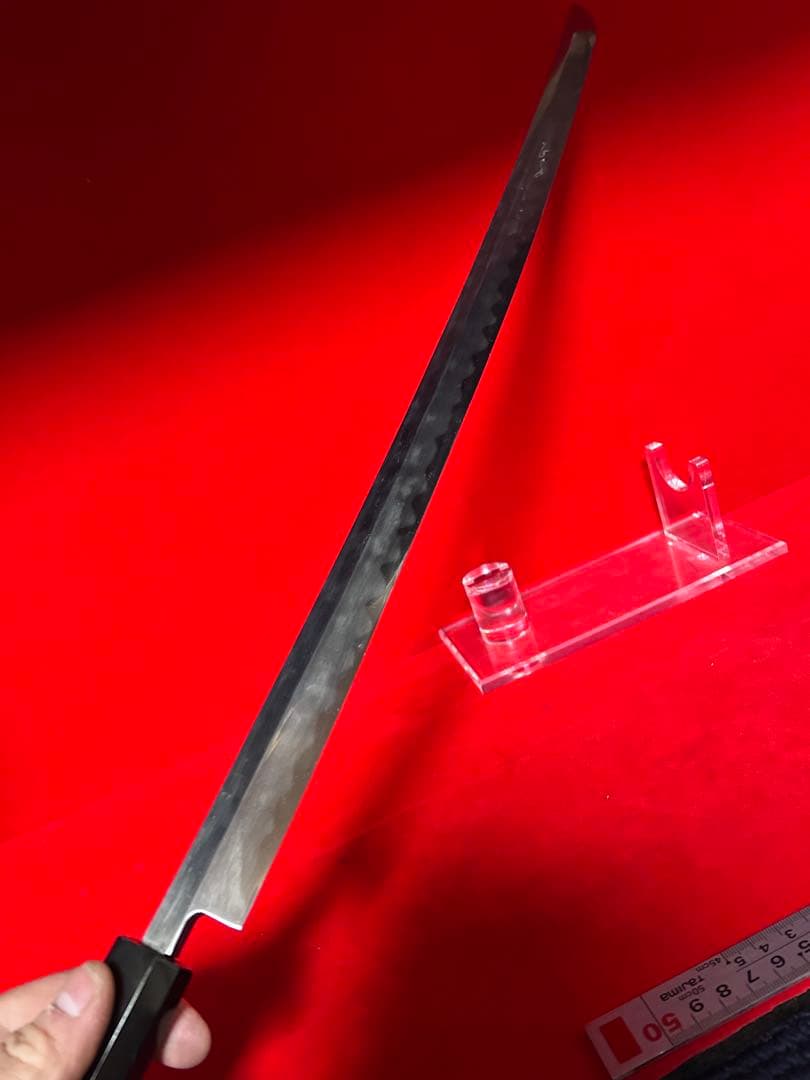 01562 包丁　和包丁　マグロ包丁　玉鋼　刃文綺麗　未使用品