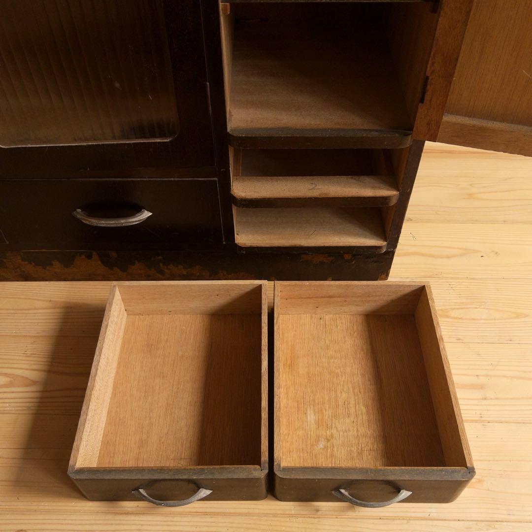 ガラス棚　木製　収納棚　古道具　古家具　ビンテージ　アンティーク　レトロ