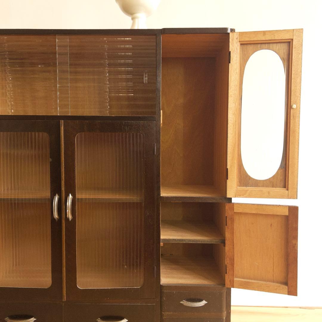 ガラス棚　木製　収納棚　古道具　古家具　ビンテージ　アンティーク　レトロ