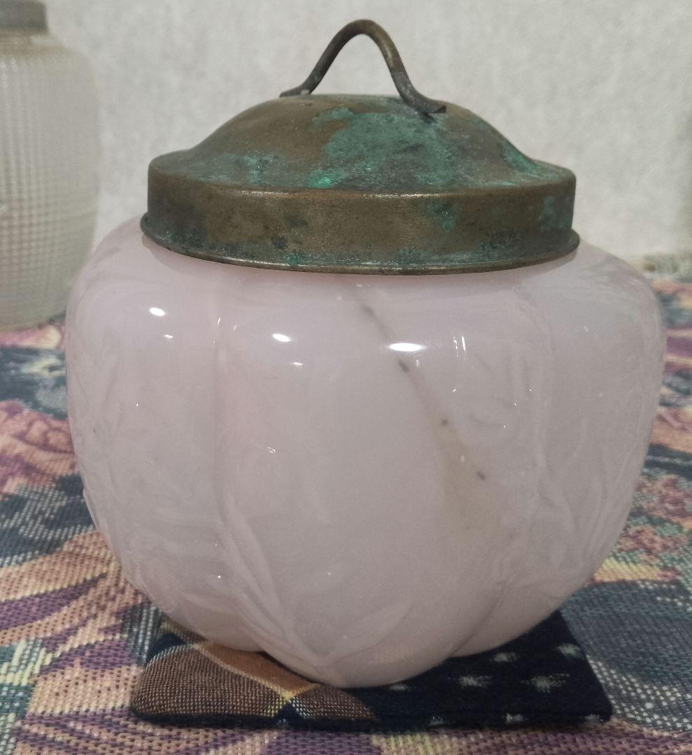 大正時代 乳白色桜色 飴屋瓶 砂糖瓶 あめや瓶 氷コップ