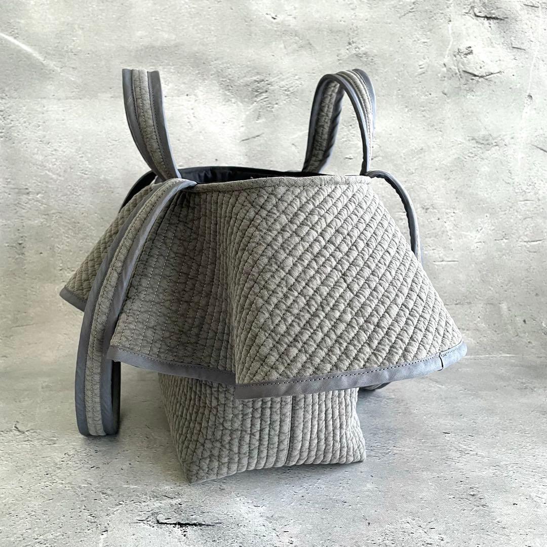 フリル付きヌビトートバッグ　2way ヌビバッグ　グレー　ハンドメイド
