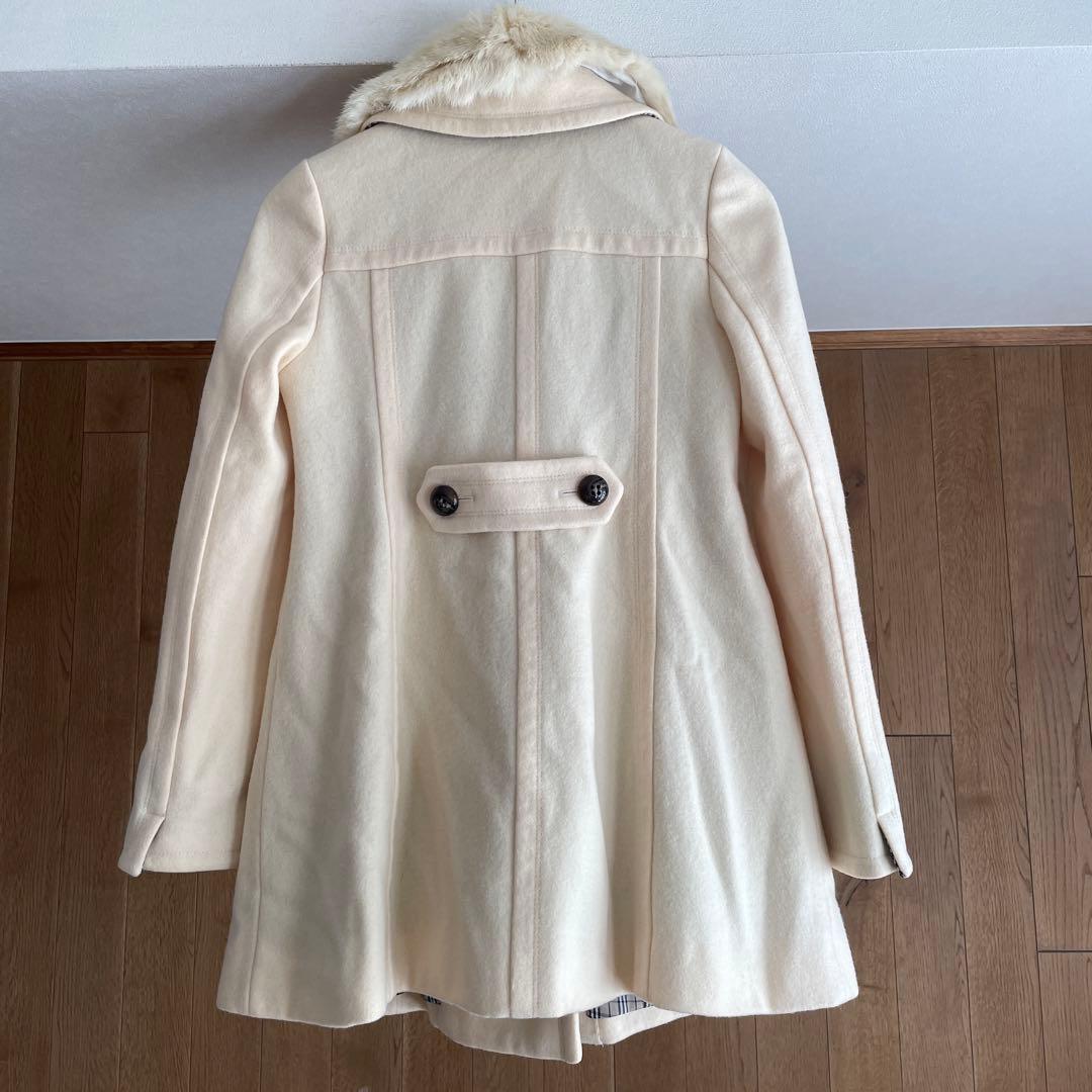 バーバリーブルーレーベル　裏地チェック　ファー付き　コート