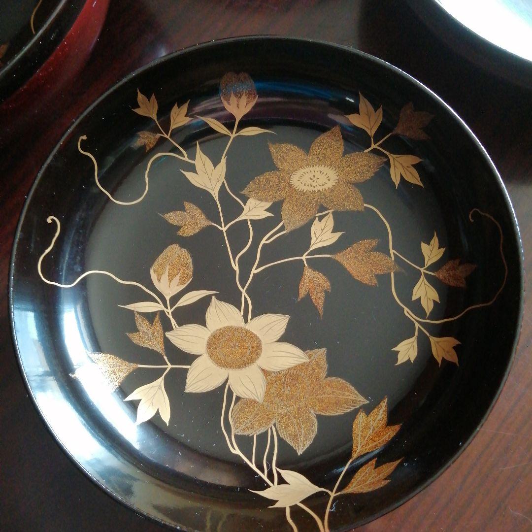 木製漆器　金彩木目蓋付煮物椀　10客　13.5cm　昭和中期