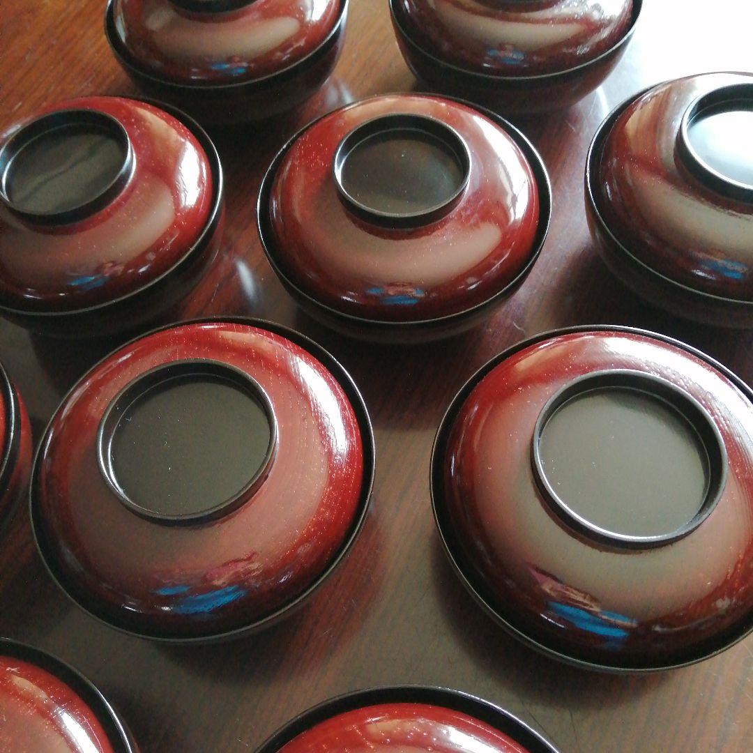 木製漆器　金彩木目蓋付煮物椀　10客　13.5cm　昭和中期