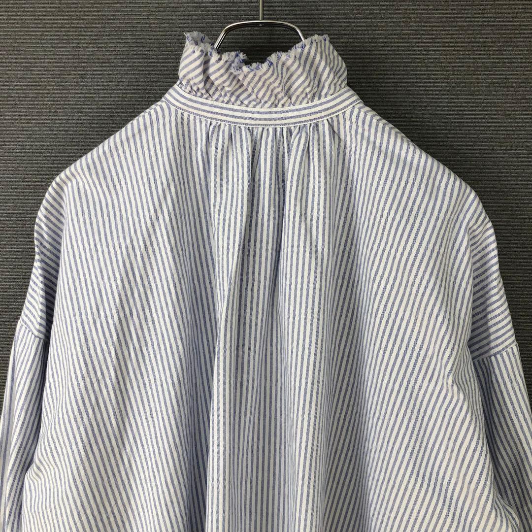 ジャーナルスタンダードラックス OXストライプ フリルブラウス ブルー