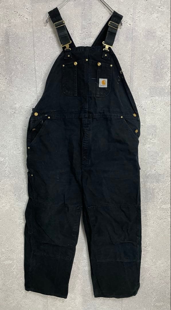 カーハート　USA製ブラックオーバーオールダック地　ダブルニー W46 L30