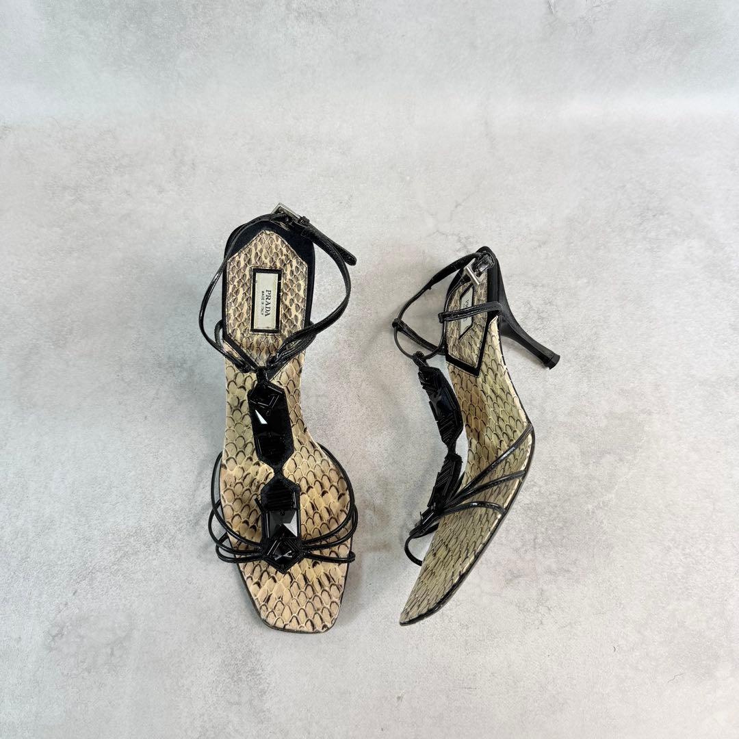 靴 Prada Python T-Strap Sandals 37 1/2