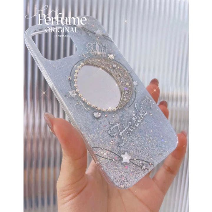 名入れ♡ミラー✨キラキラ クラウンティアラパール♡ イニシャル iPhone 紫