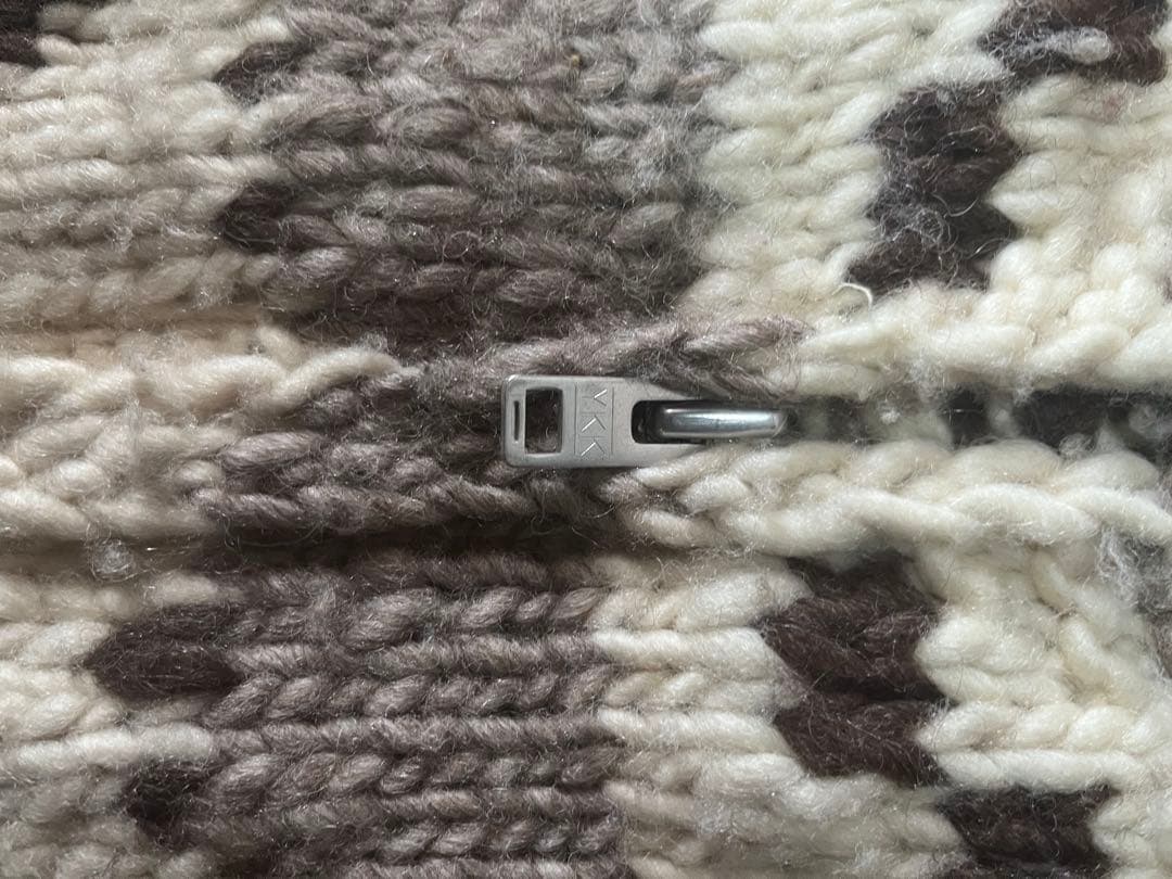 Kanata】カナダ製 カウチンニット ジップアップ　古着used 鹿柄