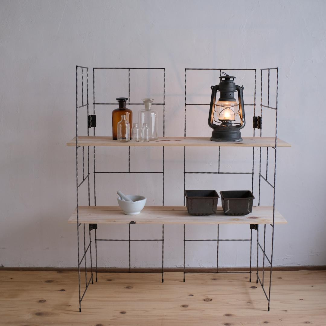 無骨なアイアン＆ウッド飾り棚Ｏ　イベント什器　シェルフ