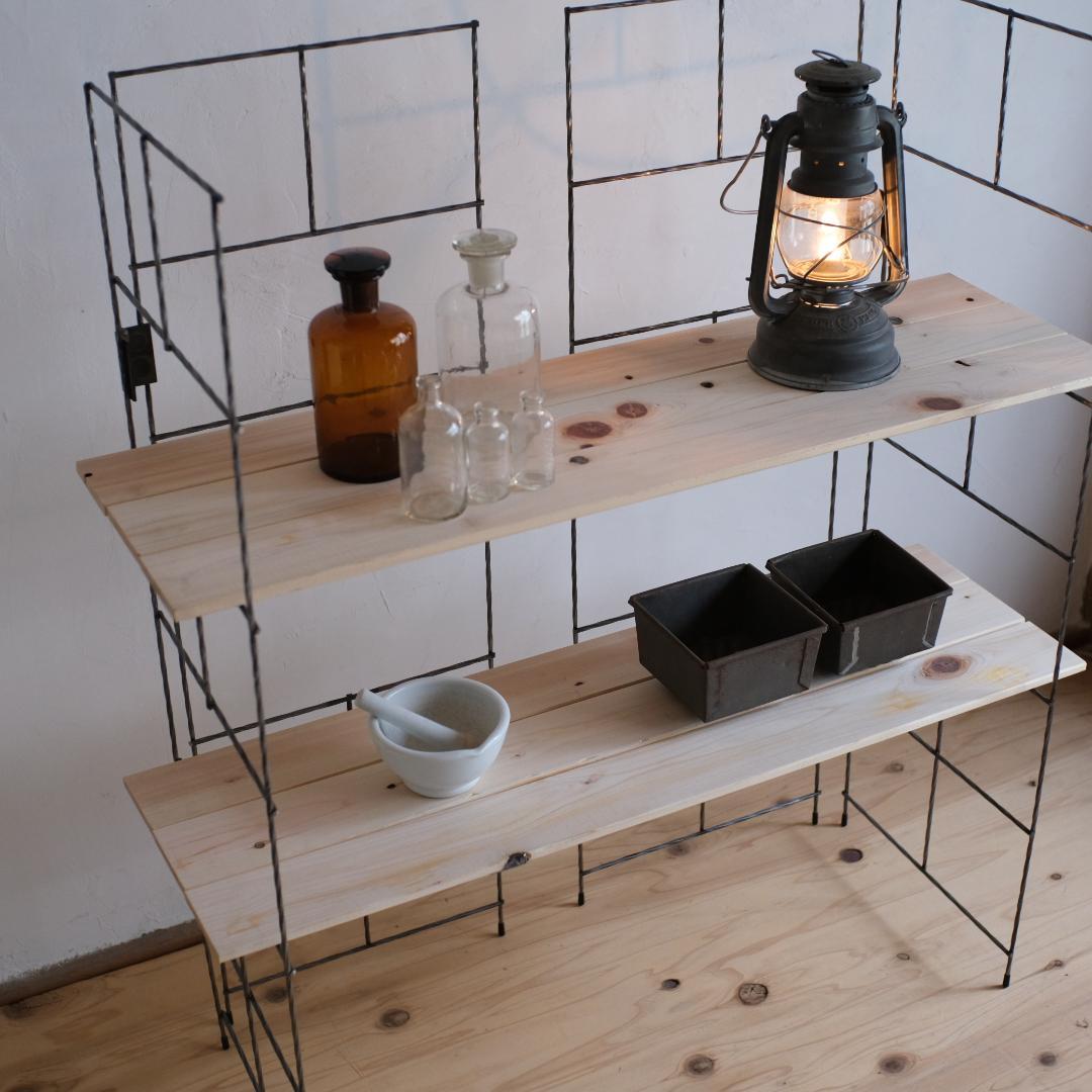 無骨なアイアン＆ウッド飾り棚Ｏ　イベント什器　シェルフ