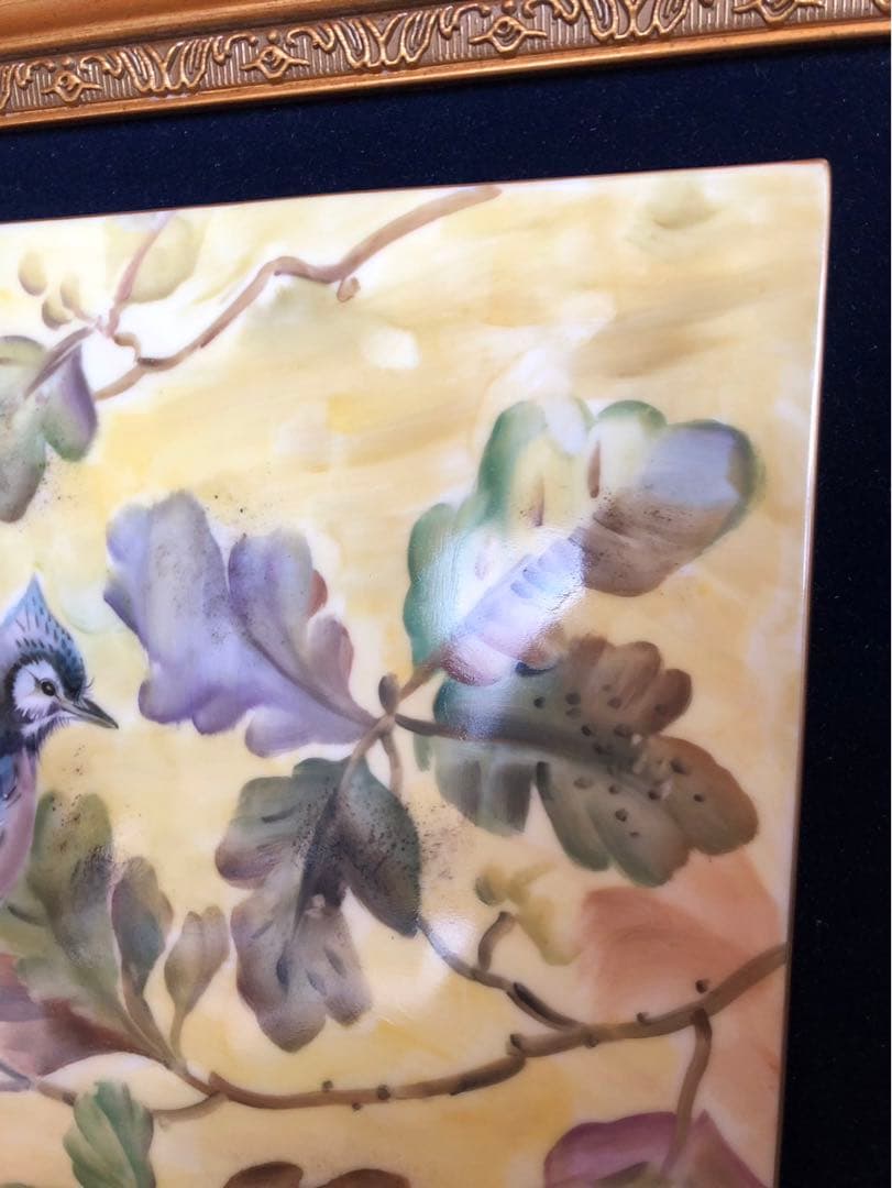 ノリタケ　陶版　額　アオカケス　ハンドペイント