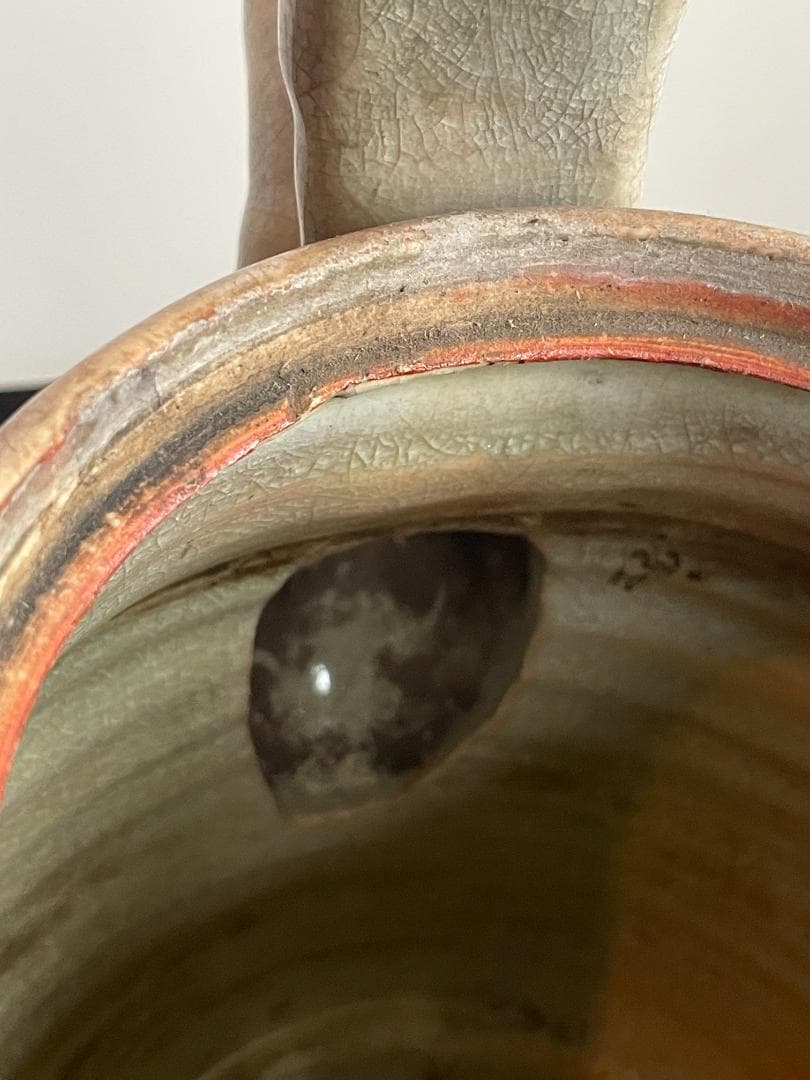 人間国宝 十代 三輪休雪 休和 萩焼 急須 特大 瓶子 土瓶 手付 茶道具 共箱