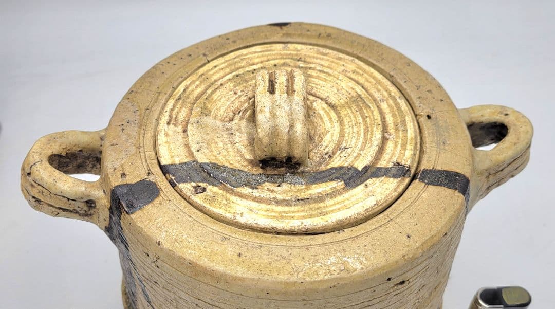 時代物　美濃伊賀　水指　古川庄作識　仕服　漆塗合わせ箱　茶道具　骨董品、美術品