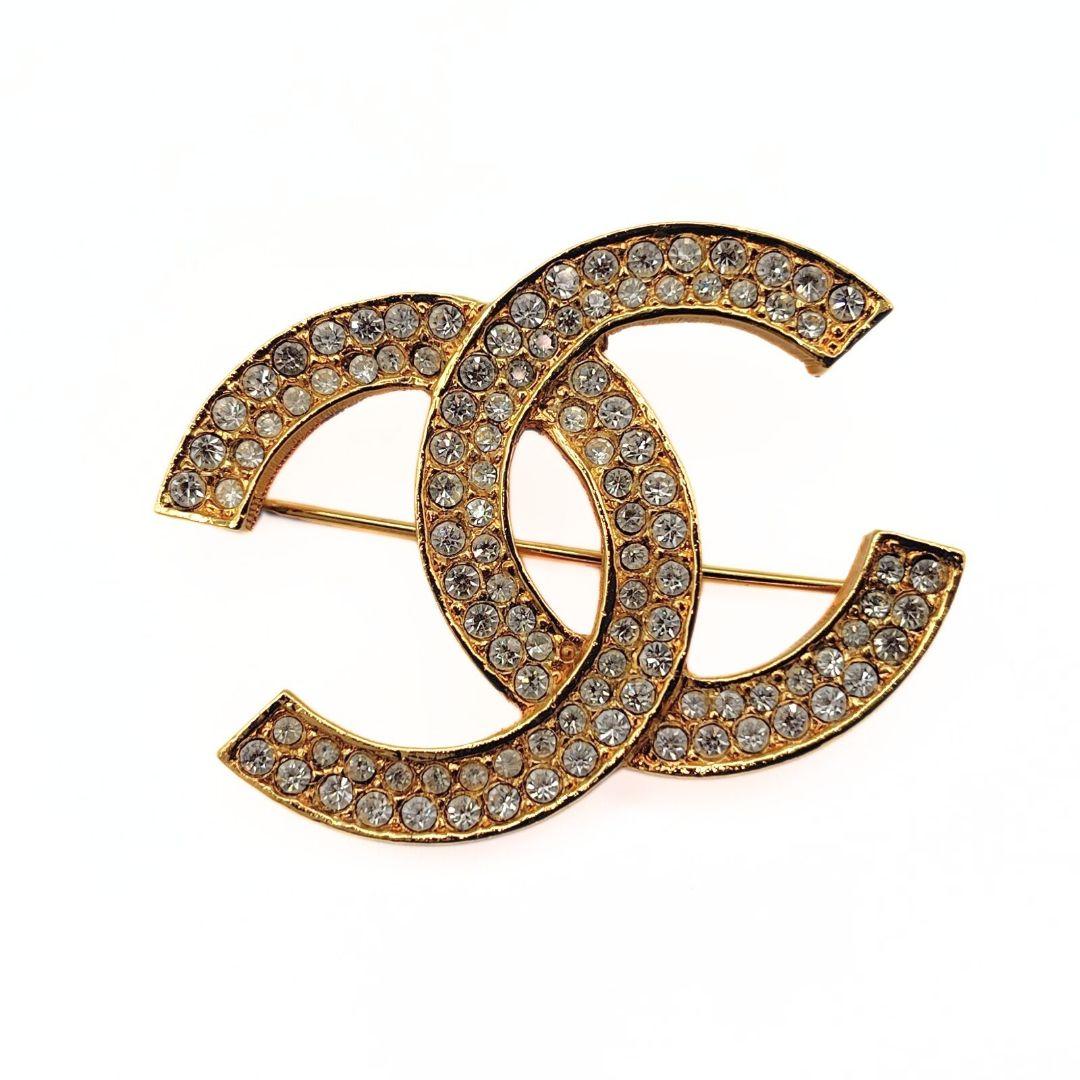 シャネル ココマーク ピンブローチ ヴィンテージ ゴールド ラインストーン