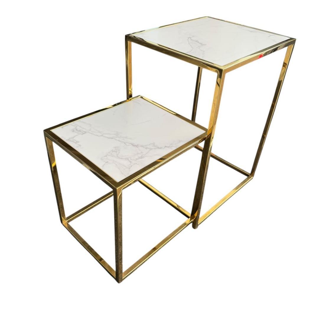 Francfranc レーヌ ネストテーブル2 マーブル×ゴールド 1118-1