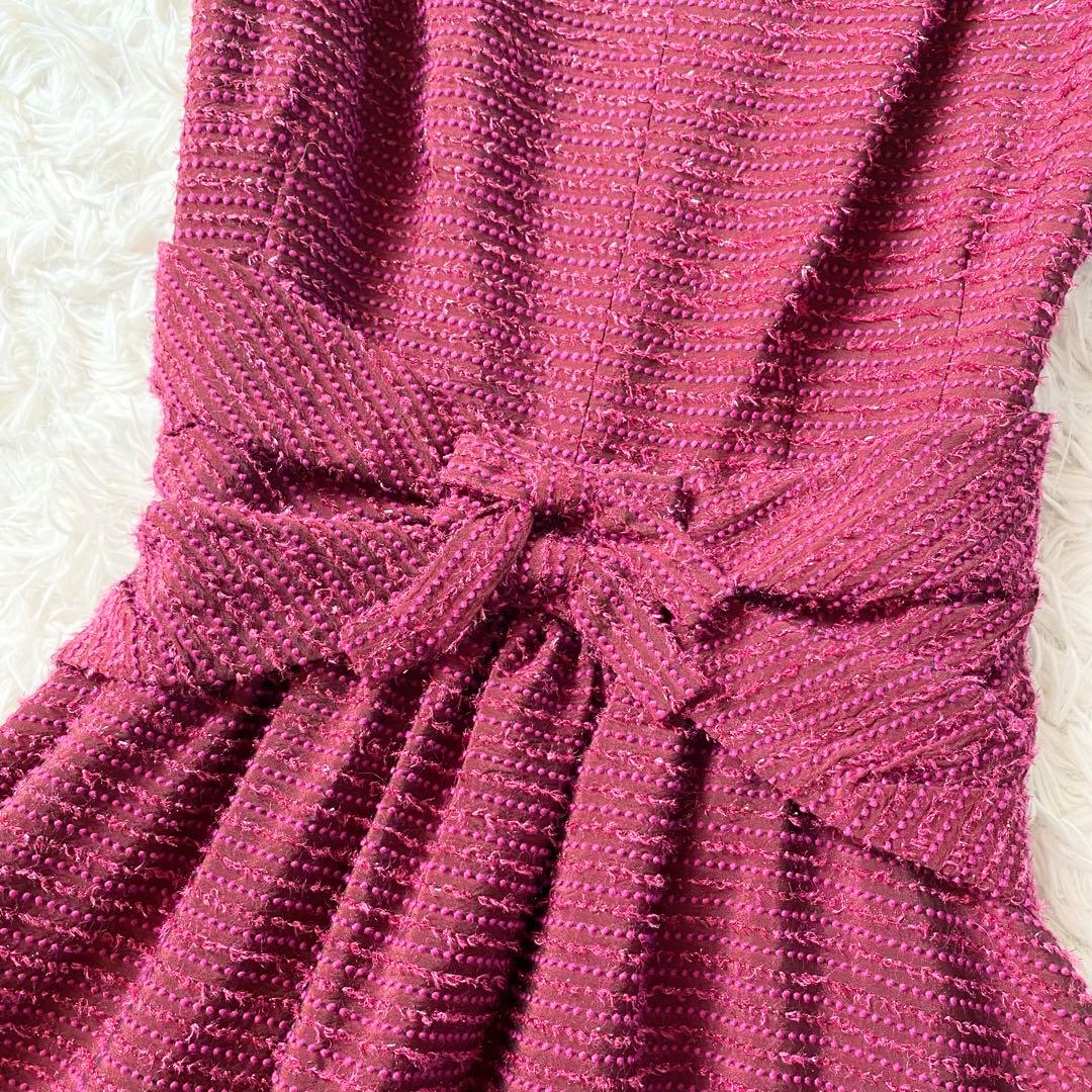 極美品✨Rene TISSUE社製 高級フレアワンピース リボン ワインレッド