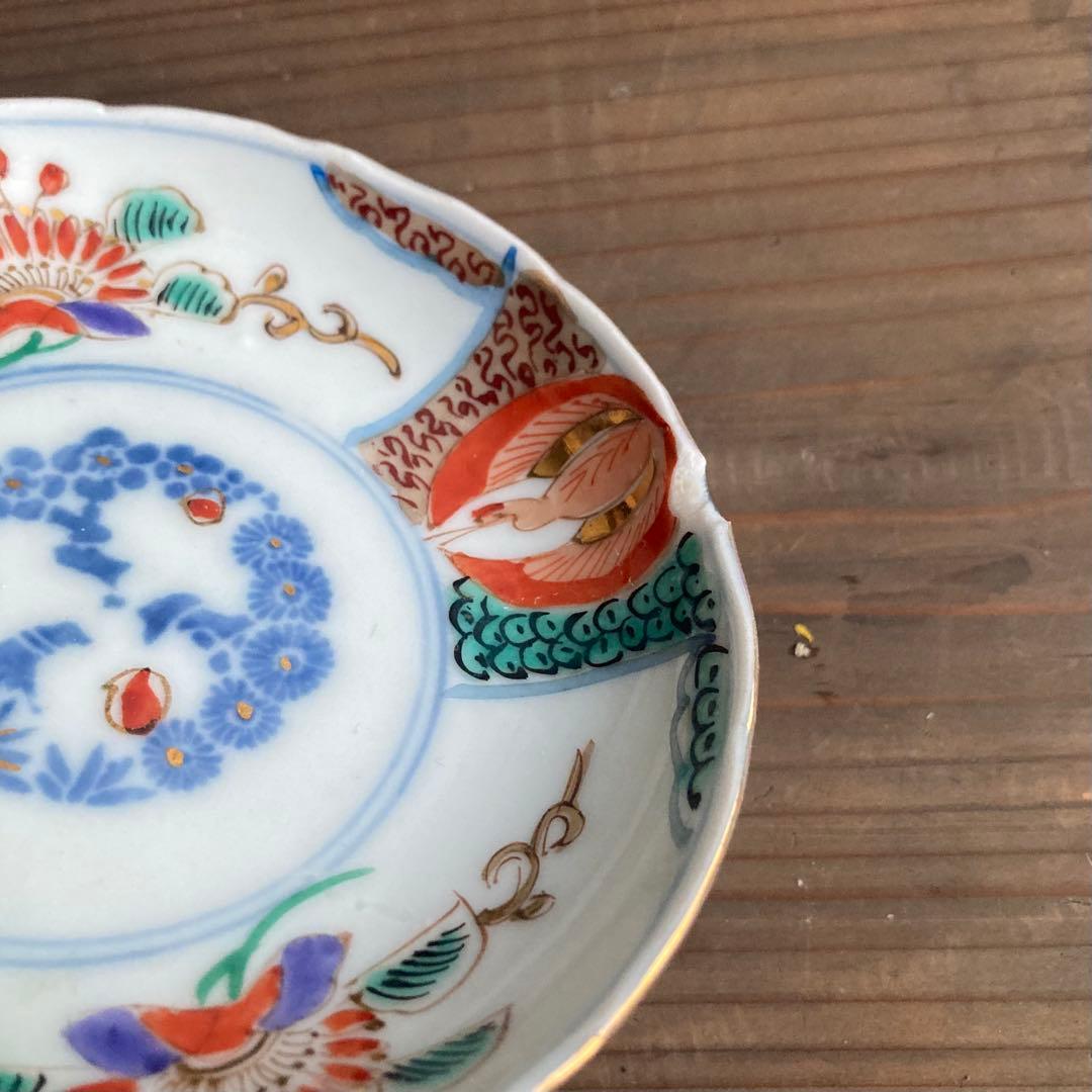 金彩赤絵鶴唐花皿　伊万里焼や青郊窯、大聖寺伊万里、古伊万里や九谷焼、龍峰窯好きに