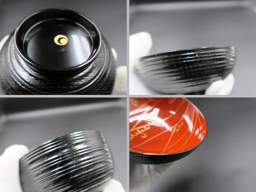 【輪島塗】輪州造 日之出蕨波（わらびなみ）蒔絵 椀 五客揃 天然木 共箱