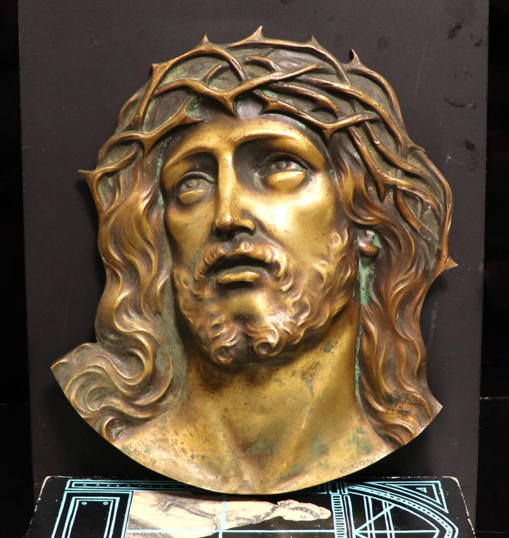 作家物 アンティークブロンズ製1860年頃 大型イエス・キリスト壁掛けフランス製