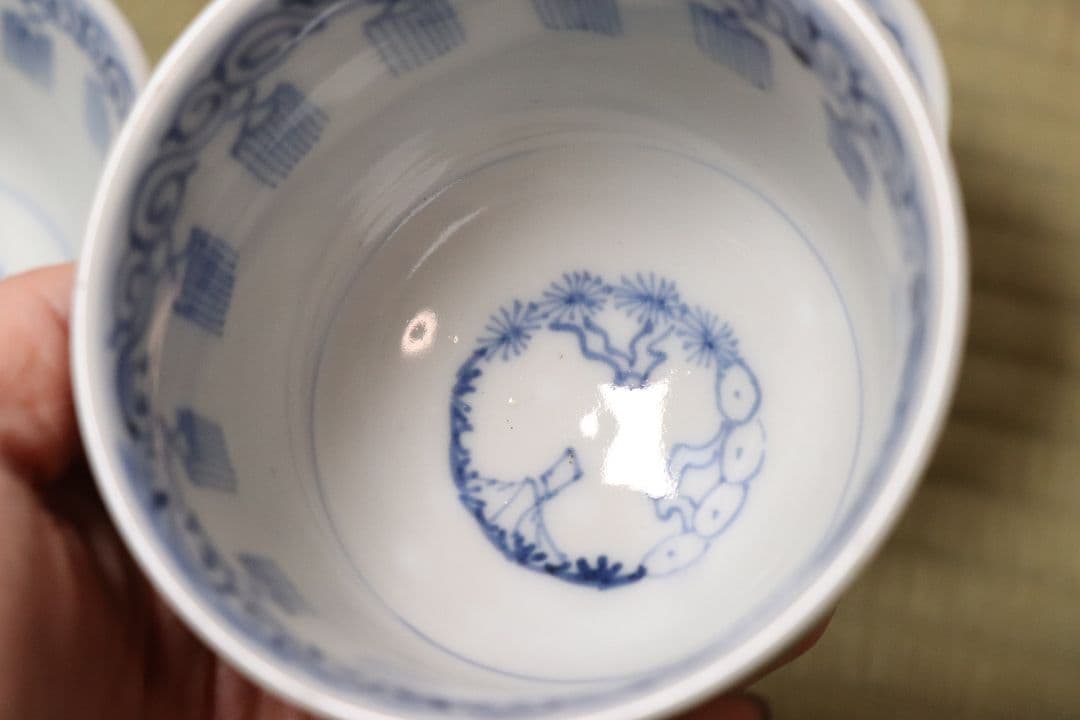 【CM78】古伊万里 青磁 染付 猪口 四客 陶芸 湯呑 酒器 小鉢 向付 懐石