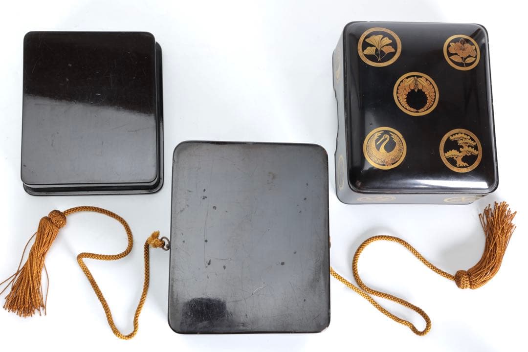 時代物 漆塗 黒漆 家紋尽 蒔絵 手箱 玉手箱 硯箱 共箱付 古美術品 骨董品