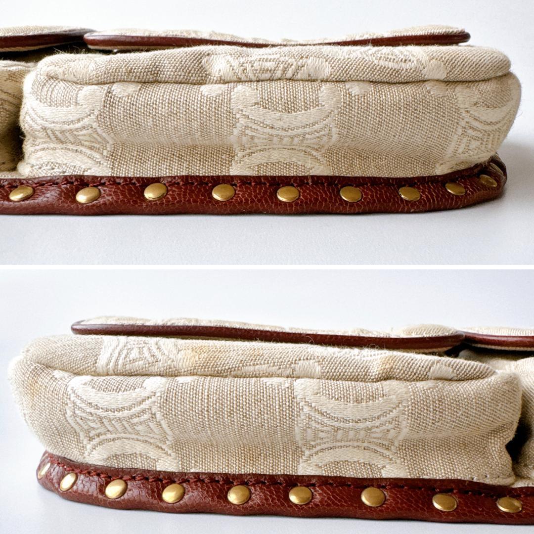 希少 セリーヌ マカダム ウエストバッグ ベージュ×ブラウン レザー×キャンバス