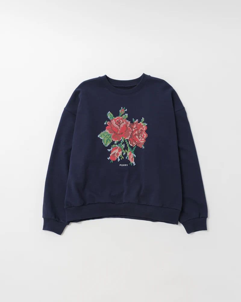 トップス POPPY Flower cross-stitchprintsweatshirt