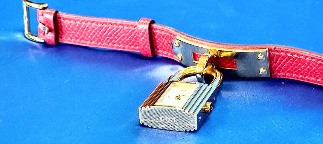 HERMES エルメス ケリーウォッチ ゴールド 赤レザーバンド 可動未確認