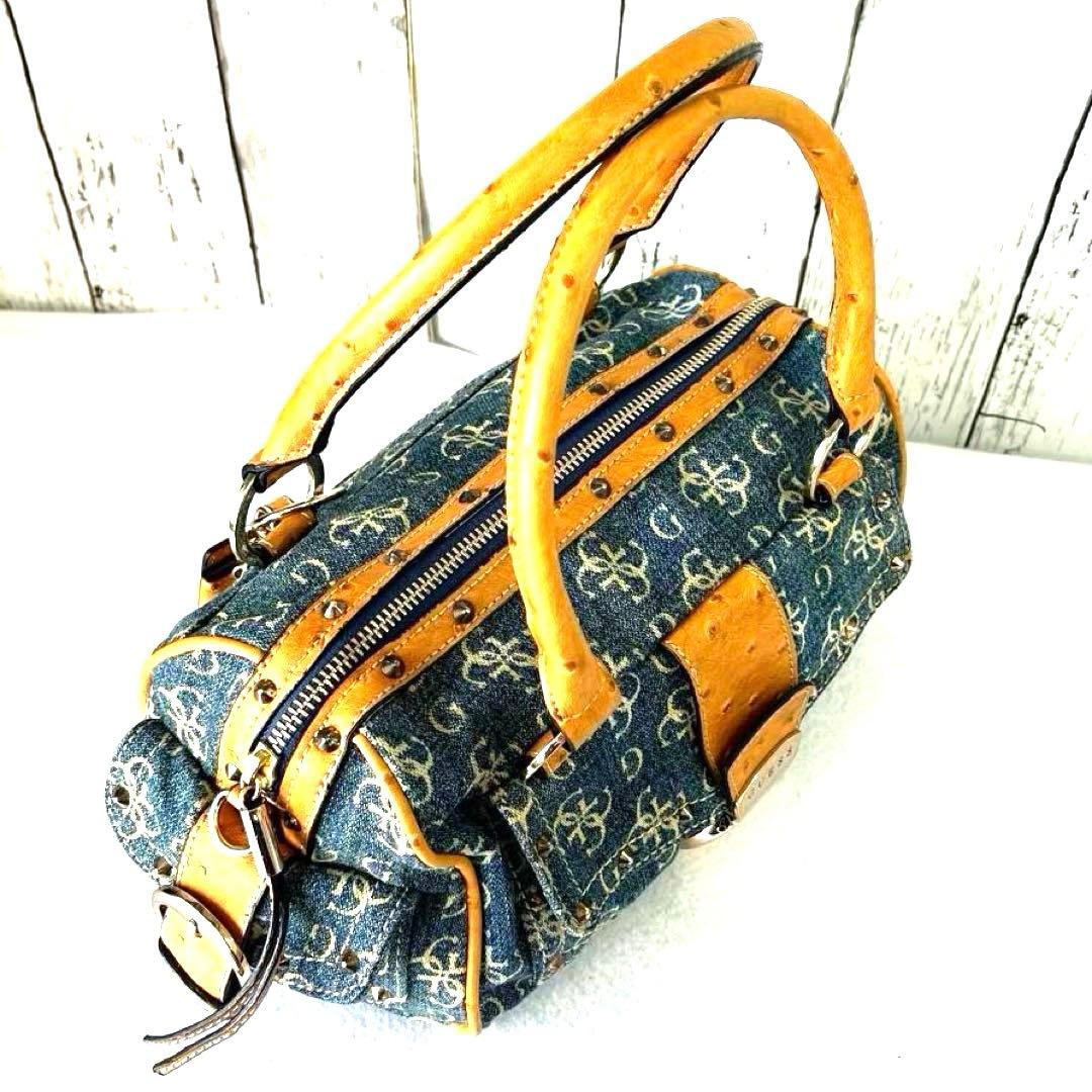 GUESS ゲス デニムハンドバッグ レザー ミニ ボストン コンビ レディース