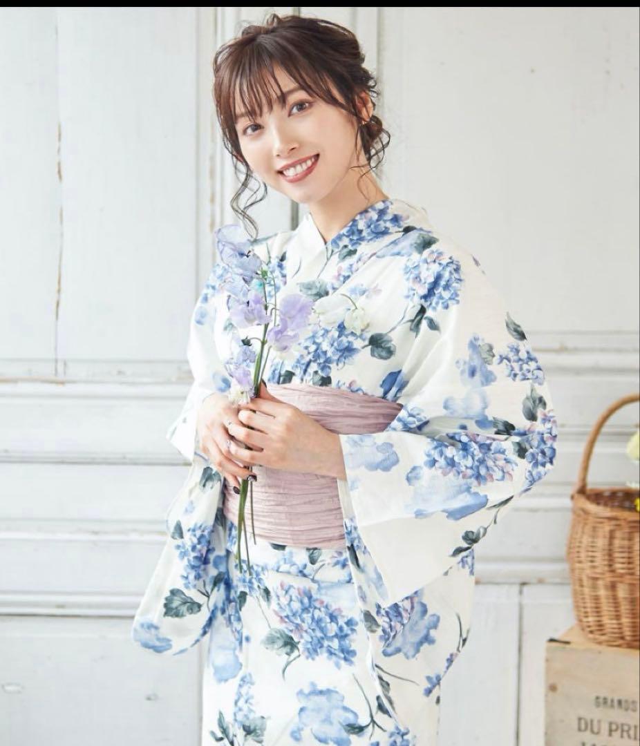 DITA ディータ 浴衣 湊色の水彩紫陽花 白 水色