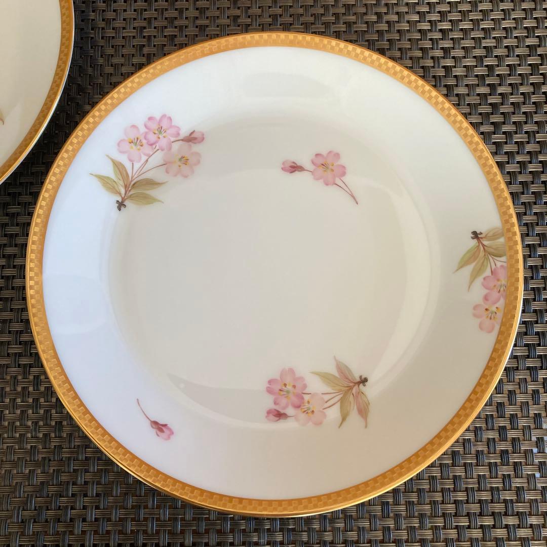 【未使用】大倉陶園　歳時記シリーズ　桜　市松　金彩　皿　16.5cm 2枚　貴重