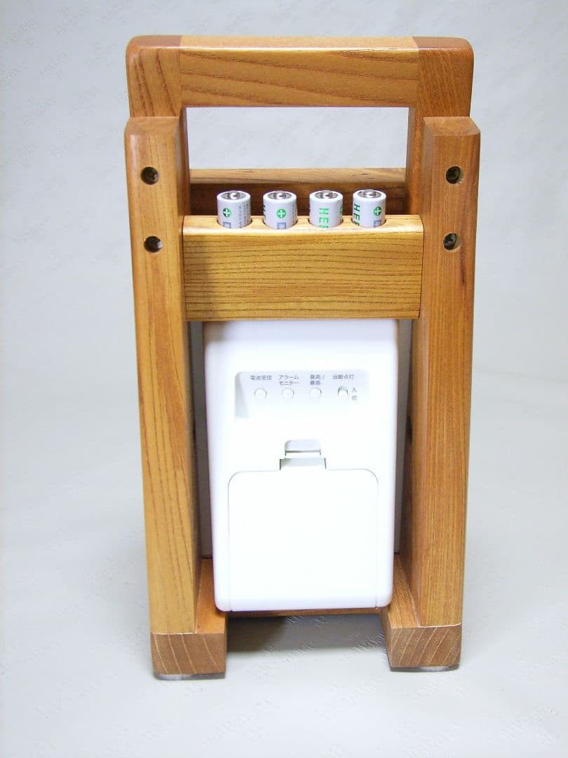 S014総欅板材ハンドル付き斜め型電波目覚まし時計（カシオTQT−351NJ使用