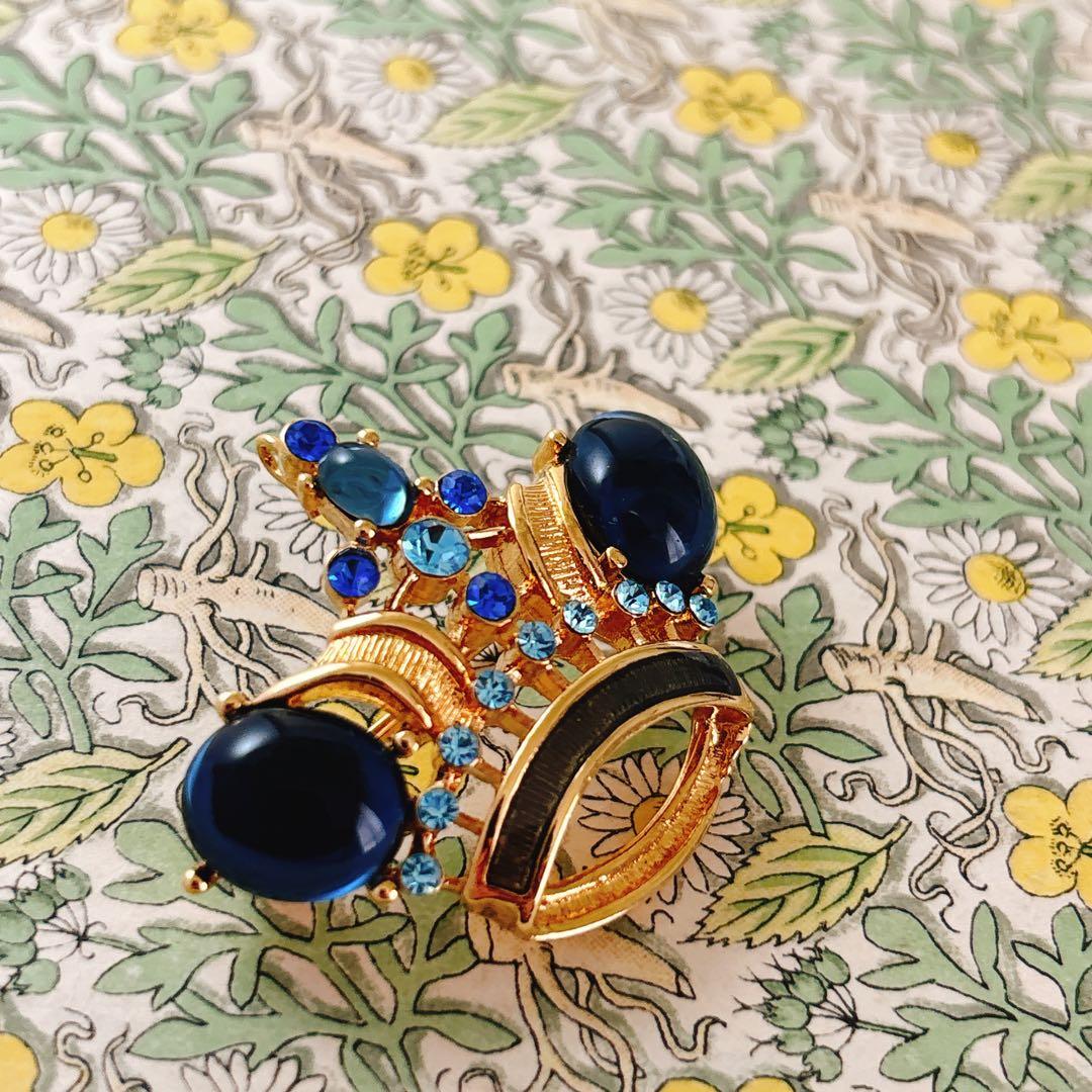 トリファリ trifari 深い青 王冠 ブローチピン ②