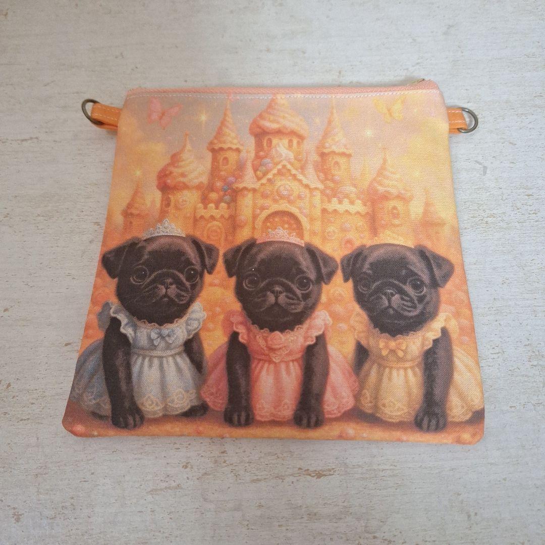 激レアパグパネル生地　ハンドメイド　まちなしバッグ　フラットポーチ