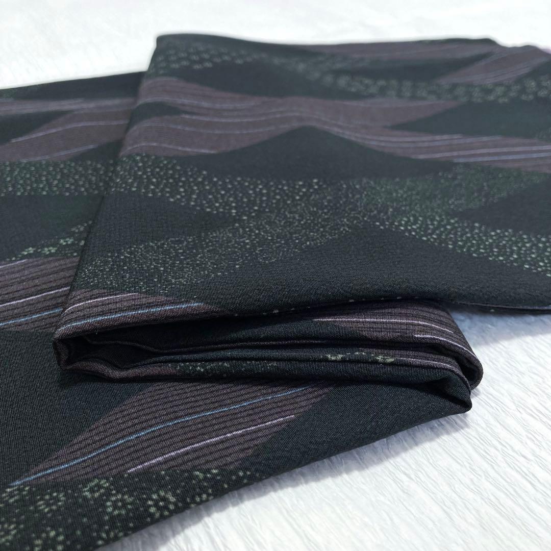 【美品✨】東レシルック　さんび　洗える着物　小紋　黒色　斜格子　大小あられ　H4