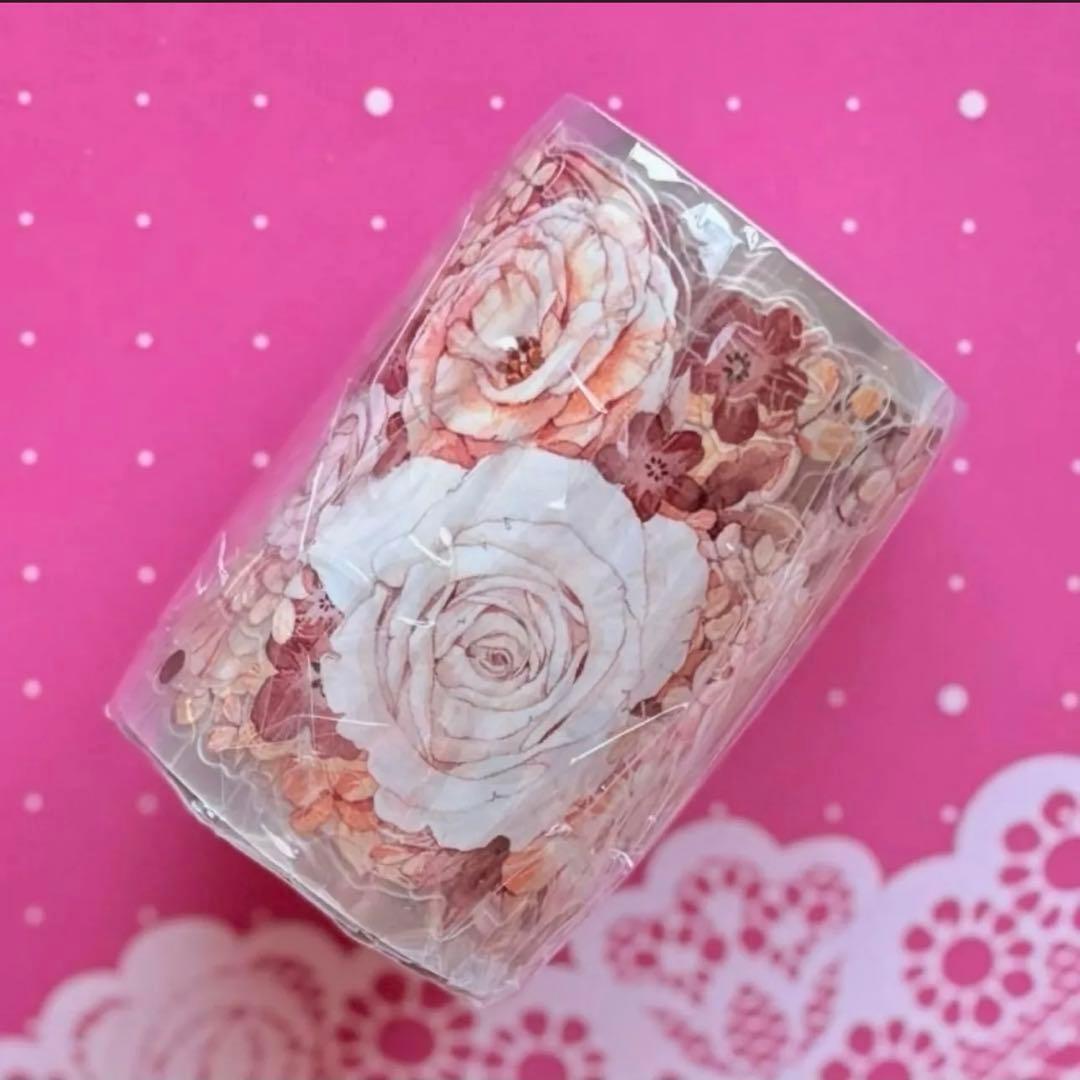 PET 茶染 ダイカット加工 6cm×6m 海外マスキングテープ　海外マステ　花