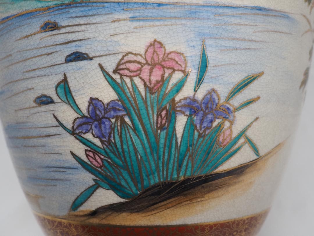 色絵金彩金蘭手花鳥図　薩摩焼　花瓶　壷　-SO