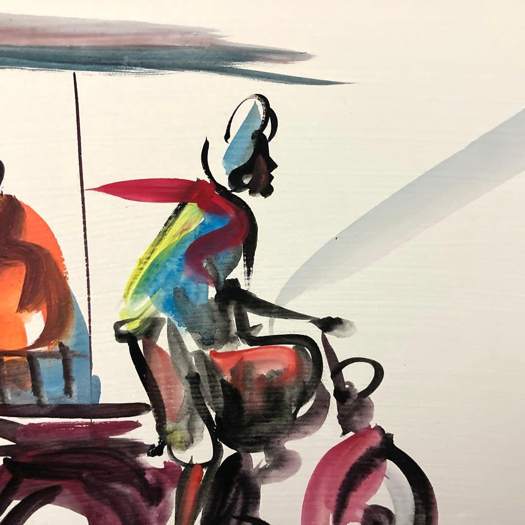 【カンボジアで購入】絵画 人力車 僧侶 アート フレーム付き